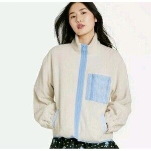 Sandy Liang x Target Sherpa Fleece Jacket Birch Cream Blue Plaid Cozy Cottage